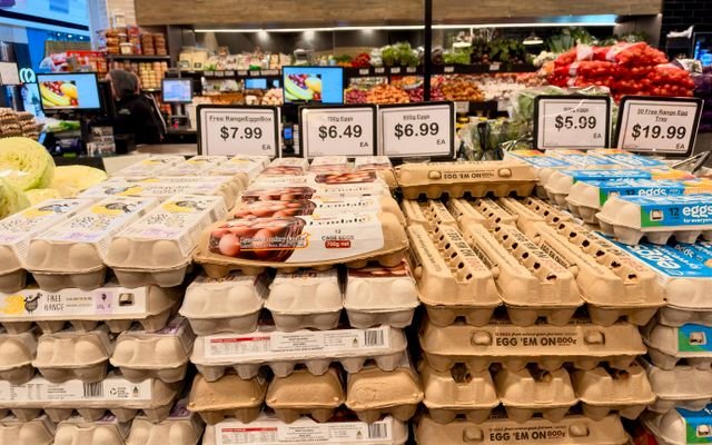 Variety of eggs for sale in a supermarket in Tarneit, Victoria, Australia.