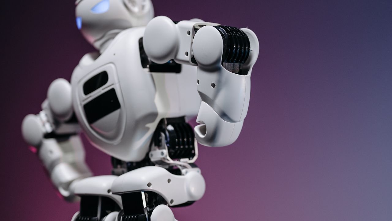 Close-up of a futuristic white robot showcasing innovation and design.